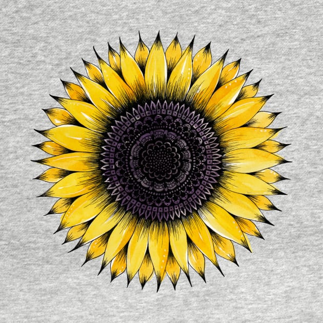 Sunflower Mandala | Watercolor and Ink by ChipiArtPrints